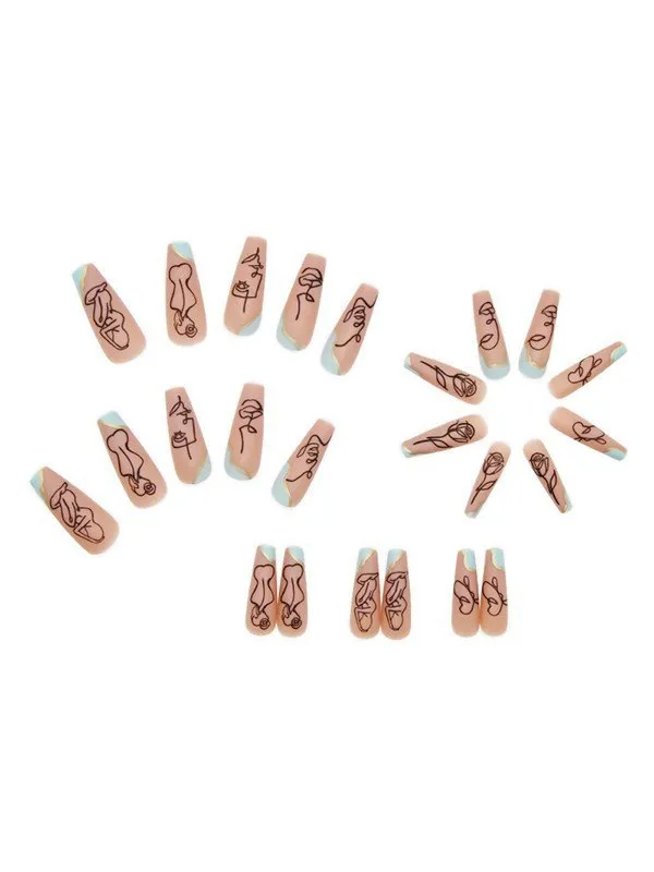 24 piezas de patrón de contorno abstracto prensa en las uñas