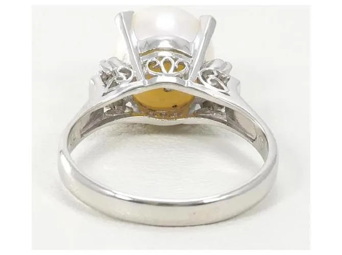 & Other Stories Anillo de platino PT900 con perla de 9 mm y diamante de 0.08 ct en excelente estado Plata 