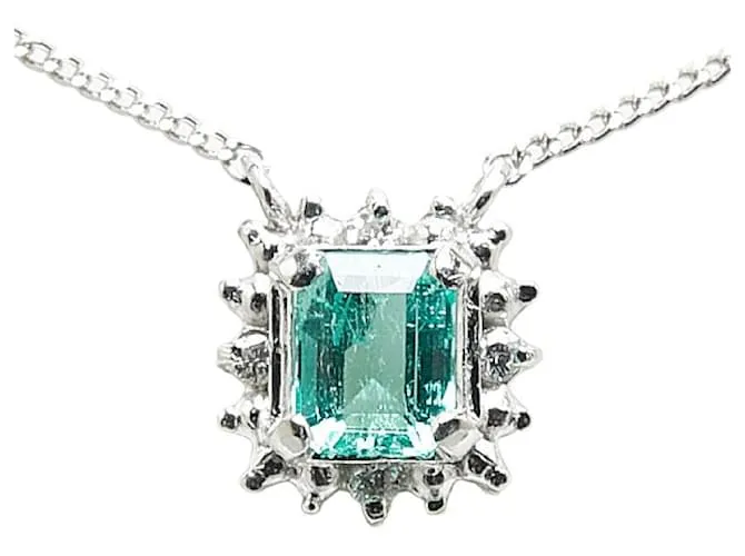 & Other Stories Collar de diamante de esmeralda de 0.36 ct en platino Pt900 Pt850 en excelente estado Plata 