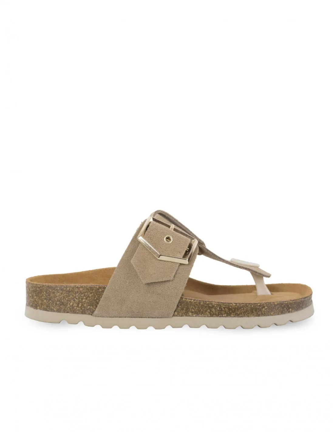 AUTENTI Sandalias Dedo Taupe Hebilla Dorada
