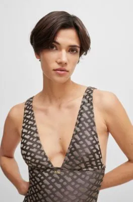 Bañador de jacquard con monograma y logo metálico