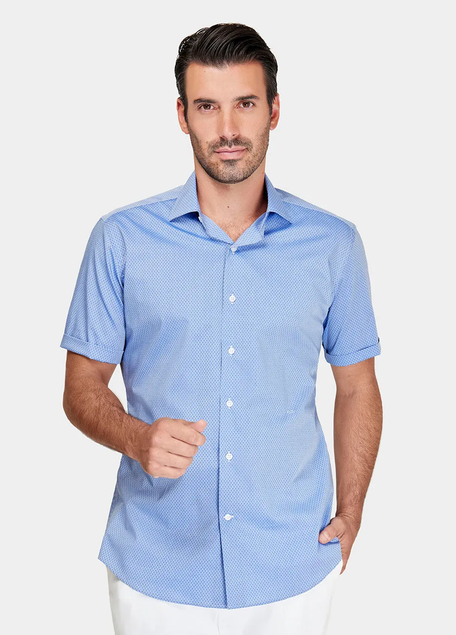 CAMISA AZUL MEDIO CON ESTAMPADO PAISLEY