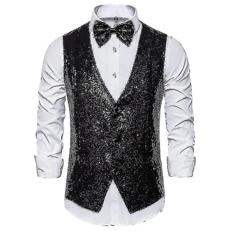 Chaleco de lentejuelas brillantes para hombre, chaleco de traje con cuello en V
