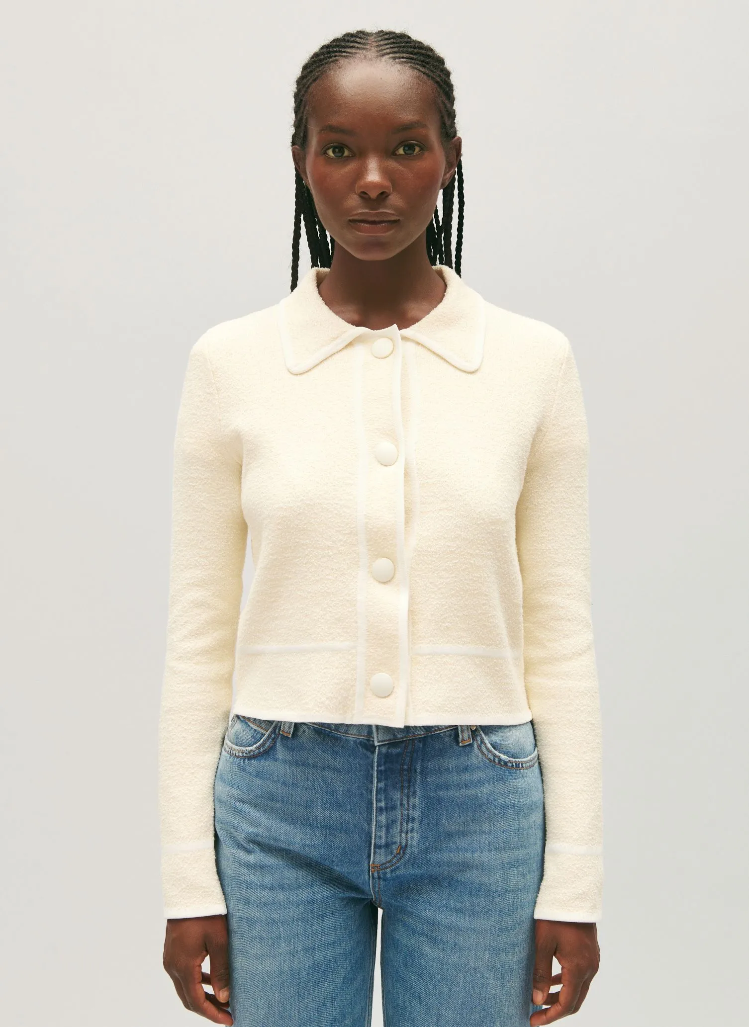 CLAUDIE PIERLOT Cárdigan de algodón orgánico con cuello clásico en blanco