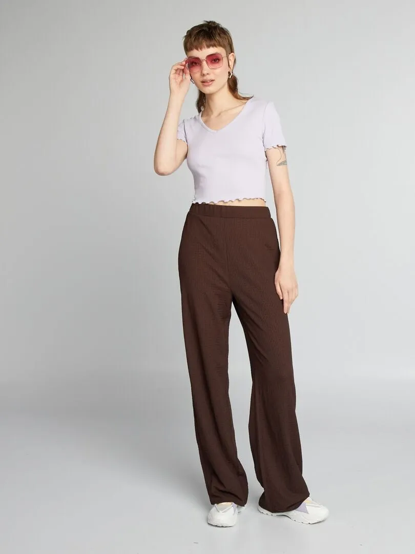Crop-top con bordes ondulados - ROSA