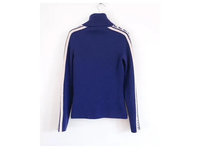 Céline Celine Vintage Otoño 1999 Jersey de cachemira con mangas con logo Azul 