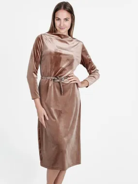 Daystar Vestido largo de mujer de terciopelo con cinturón.