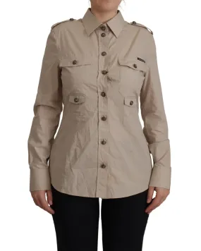 Dolce & Gabbana Poplin Safari Fitted Pocket Collared Shirt