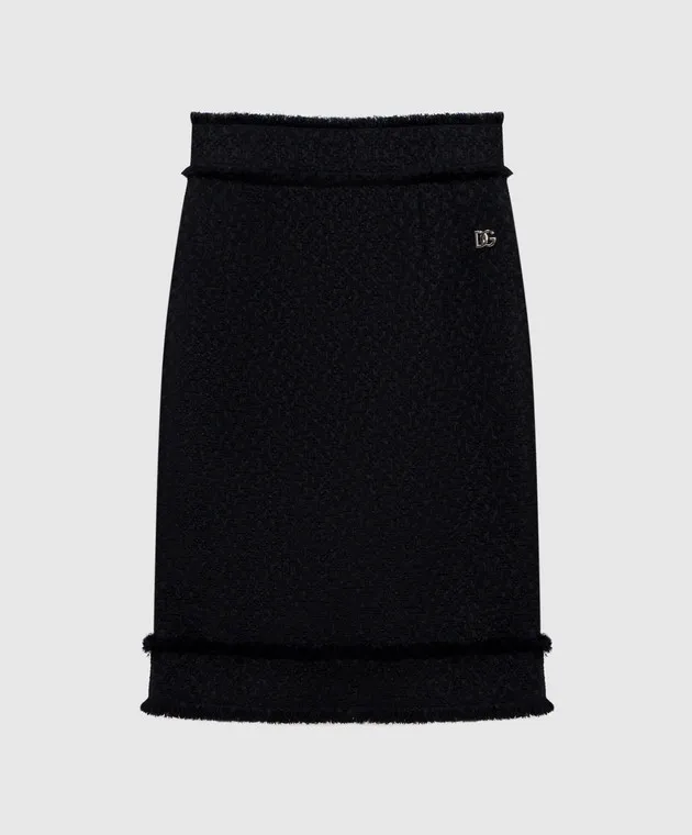 Dolce&Gabbana Black logo wool tweed skirt