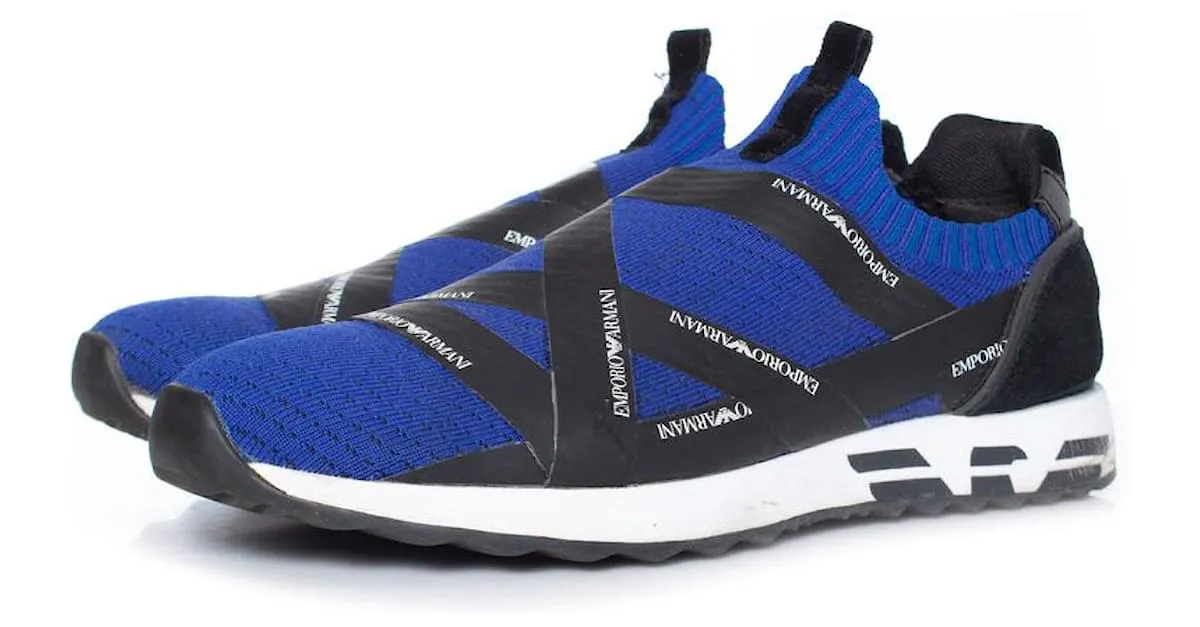 EMPORIO ARMANI,  zapatillas con tiras cruzadas y logo Negro Azul 