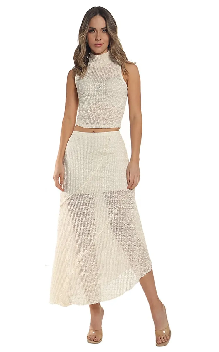 Falda Midi Beige Asimétrica