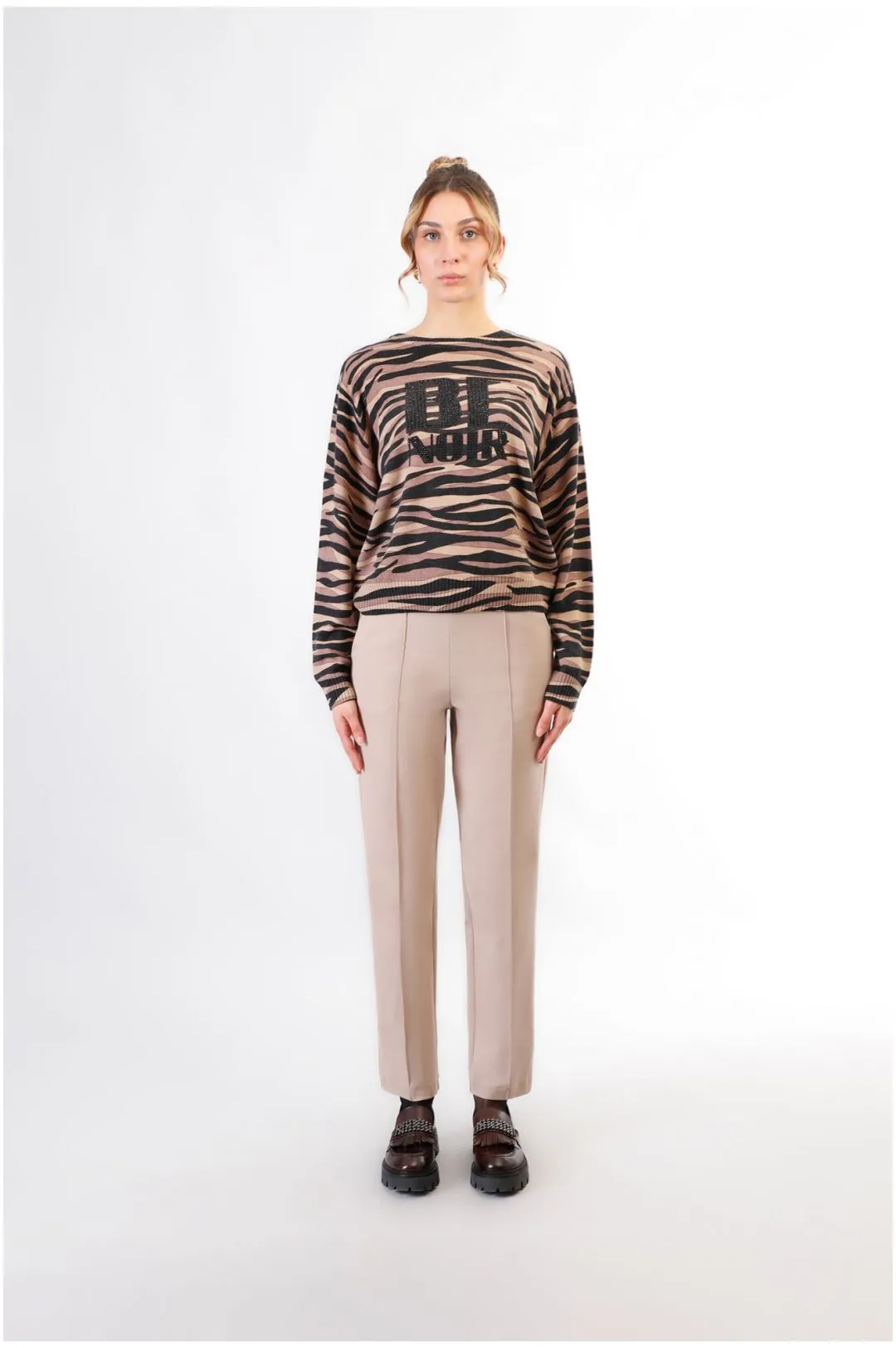 jersey de cuello redondo estampado con el logo "be noir" zebra optical