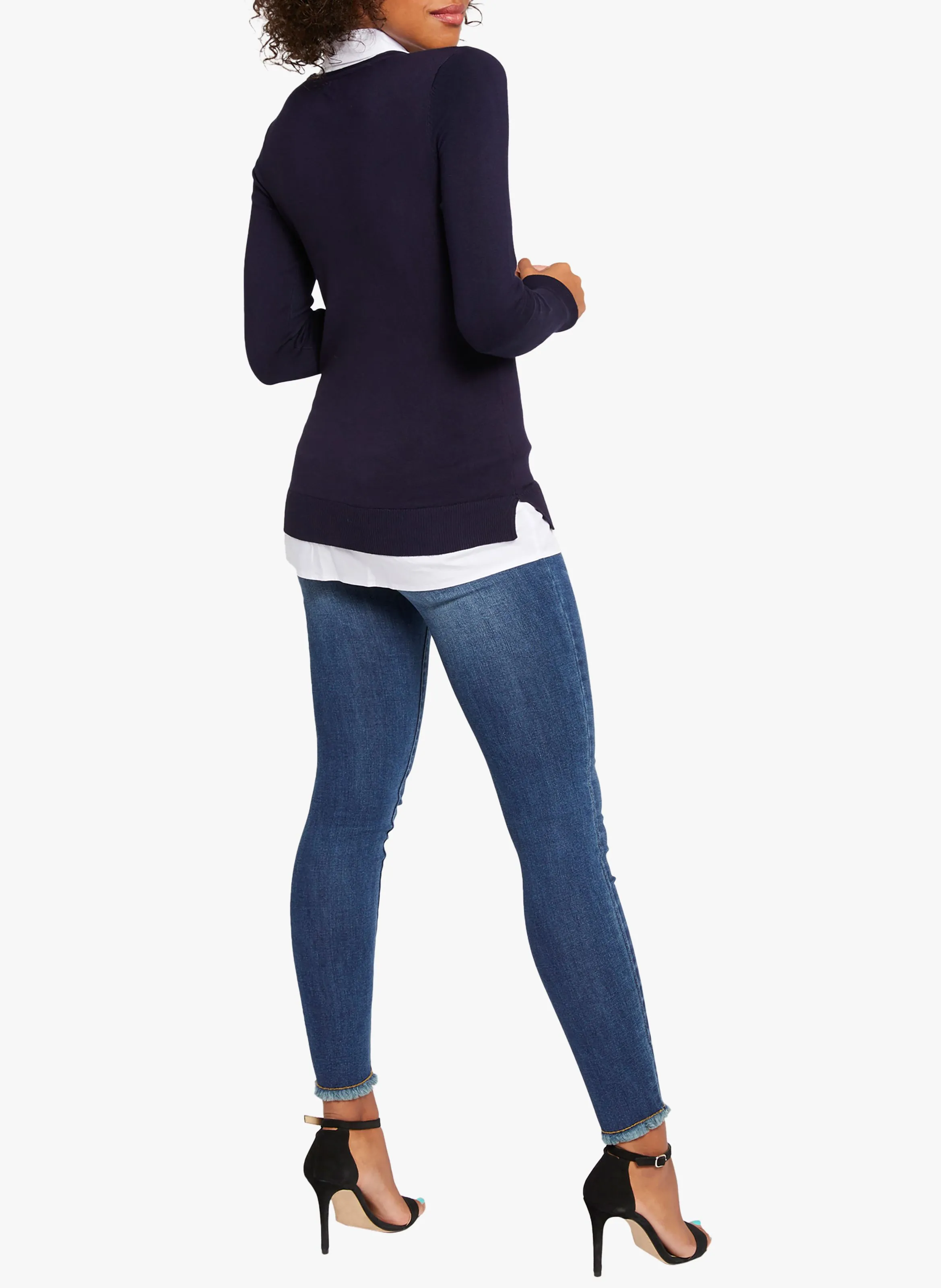 MORGAN Jersey de mezcla de algodón con cuello de pico en azul