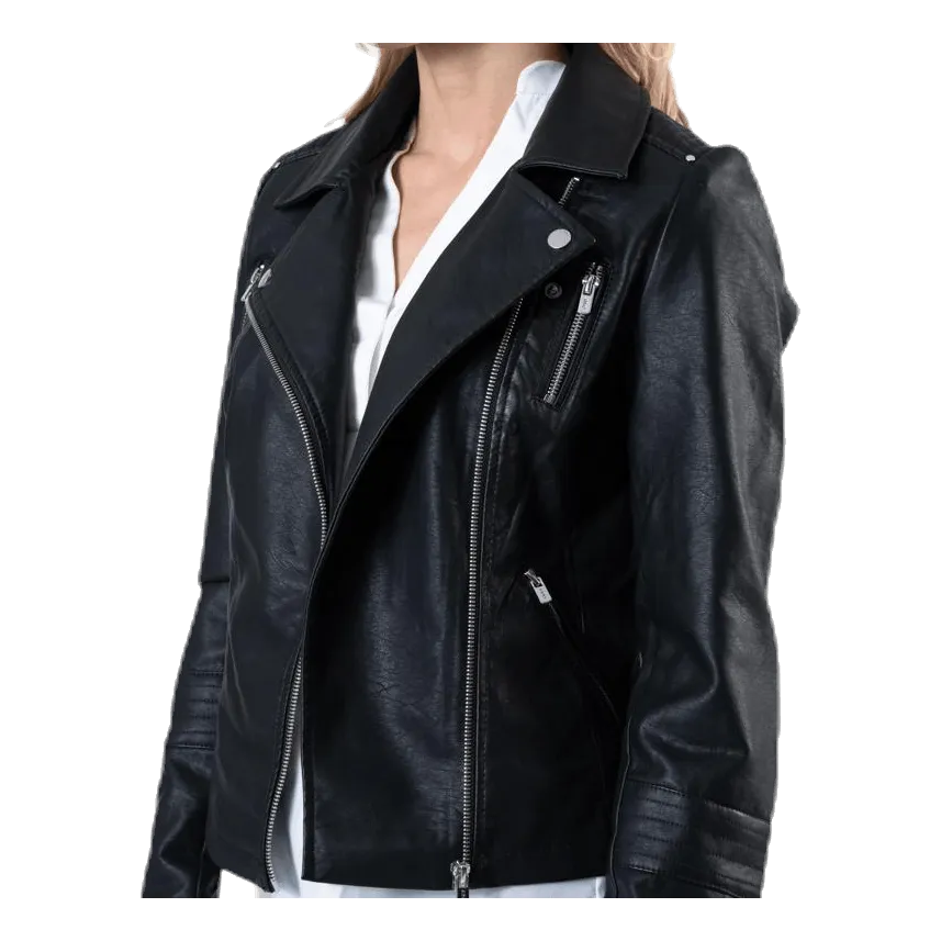 Only Gemma Faux Leather Biker Otw Black