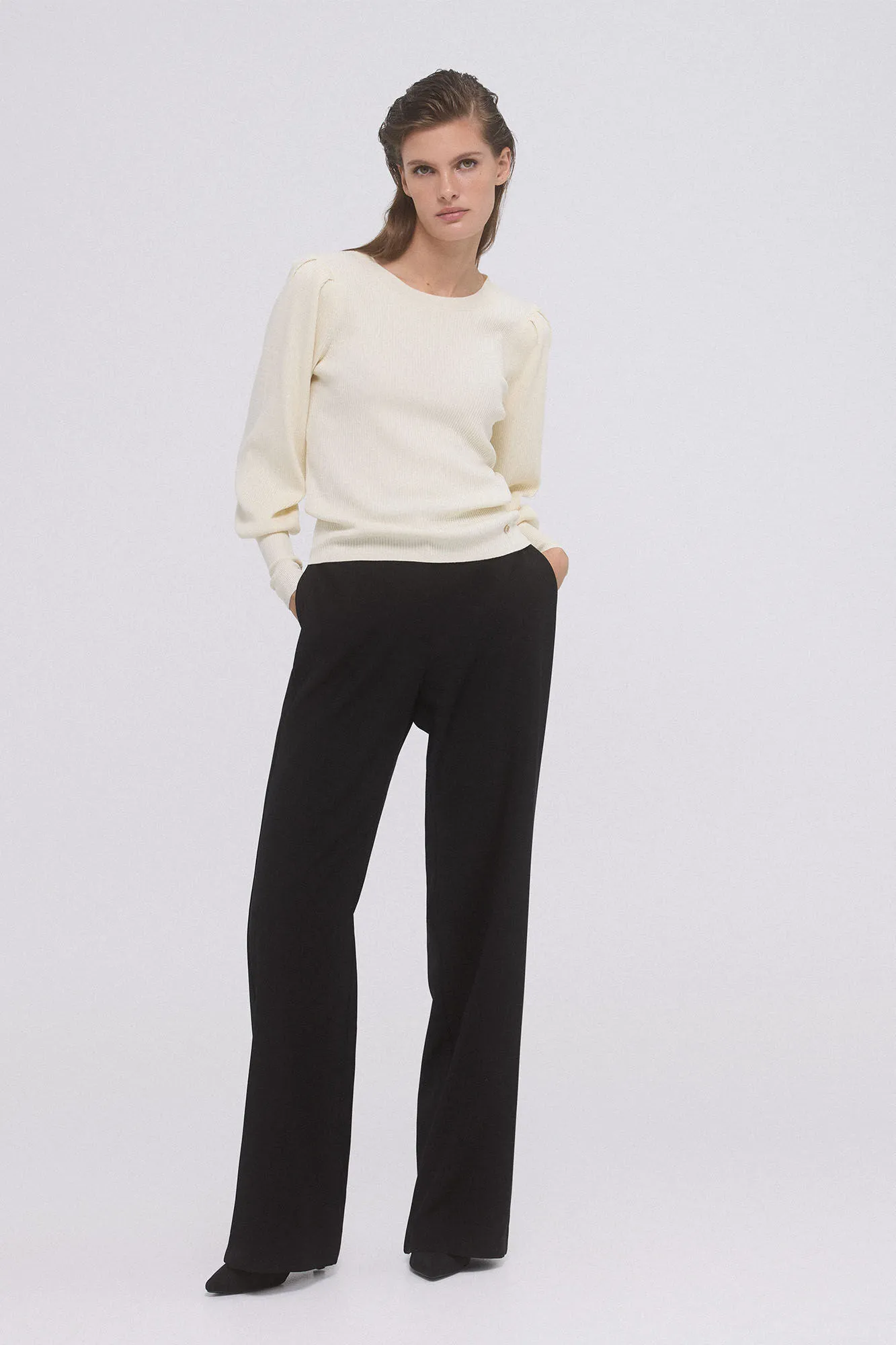 Pedro del Hierro Jersey canalé manga abullonada lúrex