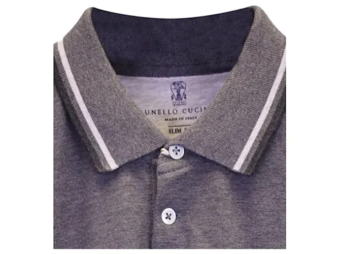 Polo Brunello Cucinelli de piqué de algodón gris jaspeado 
