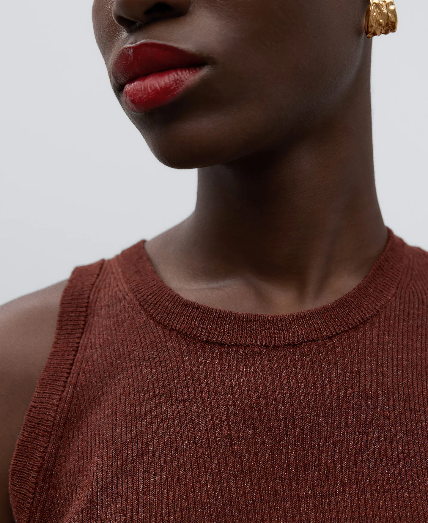 Ribbed linen crew collar top woman