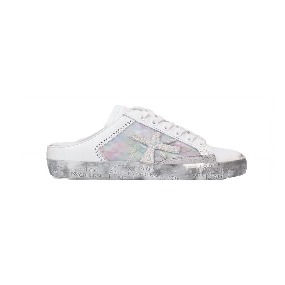 Sabots de Piel Premiata Stevend 6194 Color Blanco y Gris