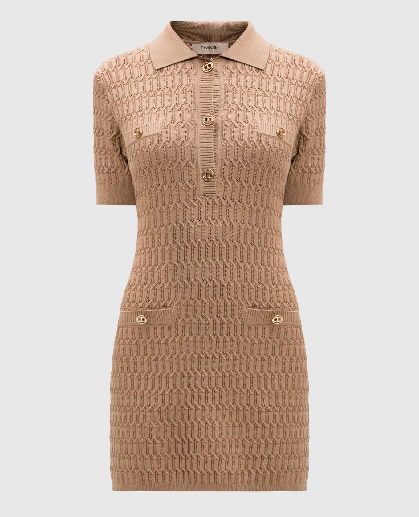 Twinset Beige polo dress in a textured pattern with a logo