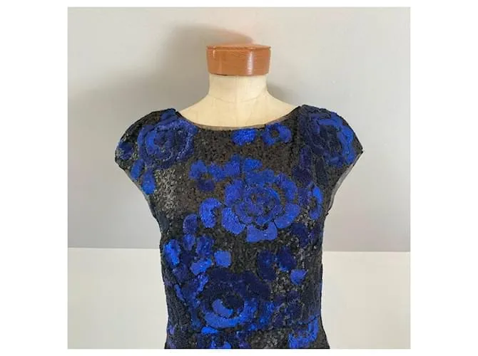 Vera Wang Vestido de fiesta con lentejuelas Negro Azul 